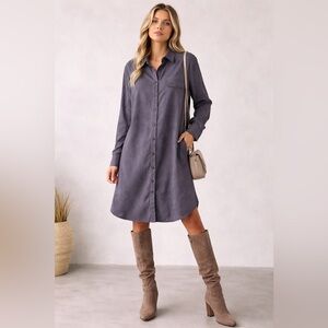 POL Charcoal Button Front Shirt Dress Tunic Size Small NWT